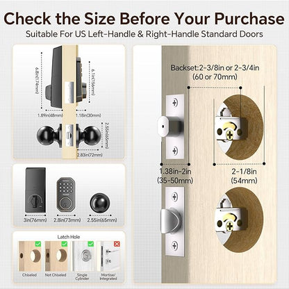 VCHOO Keyless Entry Door Lock Set WiFi Smart App Control Door Lock for Front Door Keypad Deadbolt with 2 Knobs Auto Lock One Time Codes Easy Install, Bronze