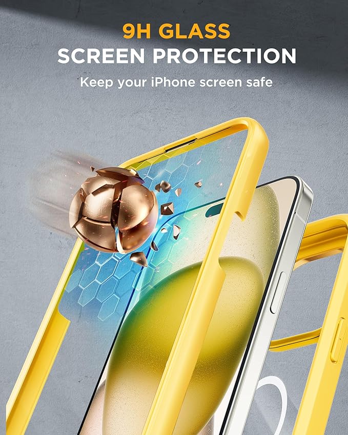 Miracase Magnetic for iPhone 15 Plus Case 6.7'' [Compatible with Magsafe] only for 15 Plus Phone Case Cover with Built-in 9H Tempered Glass Screen Protector,Magnetic Yellow