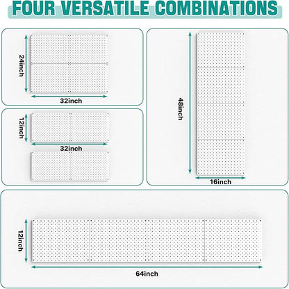EVERHANGER Metal Pegboard Panels, Heavy Duty Pegboard Wall Organizer, Garage Wall Panels, Tool Storage Organization, 12"X16", 4pcs, White