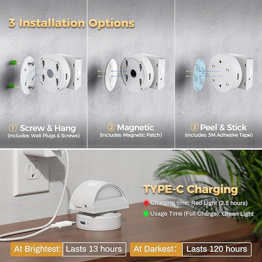 DORESshop Motion Sensor Night Light Indoor, Rechargeable Night Lights, Magnetic Stick-On Stair Lights 3000K Warm White, Battery Operated Lights for Hallway,Kitchen,Closet,Bedroom
