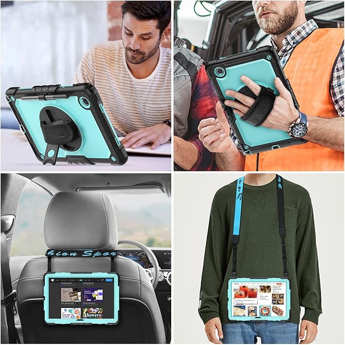 SEYMAC stock Tablet Case for Lenovo Tab M11 (TB-330FU/TB-330XU) 11 inch Drop-Proof Protection Cover with 360° Rotate Stand & Strap [Pen Holder] & Screen Protector/K11/Xiaoxin Pad 2024, Sky Blue+Black