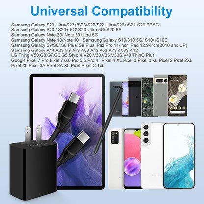 Samsung S25 A16 5G Fast Charger Type C,20W USB C Charger Block & 9FT Long USB C to USB C Cable Fast Charging for Galaxy A54 S24 S23 S22 Ultra Plus A14 A23 A53 A13 S21 S20 S10 A12 A03S Note 20 10