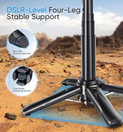 MAGIC JOHN Phone Tripod, Portable Selfie Stick, Pocket Size Tripod for iPhone, Selfie Stick with Detachable Remote Control & 2 Fill Light for Photograph, Live Streaming, Video Recording