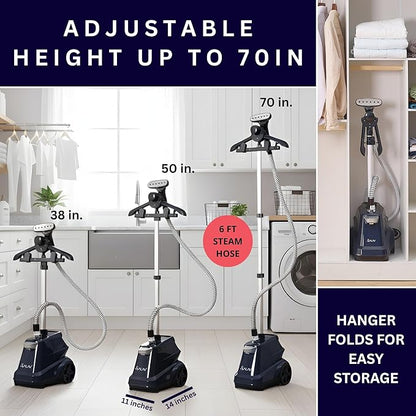 SALAV Heavy Duty Commercial Full-Size Garment Steamer with Foot Pedals and Extra Large 3L (101.5 oz) Water Tank, 1800 watts of Poweful Steam (Navy)