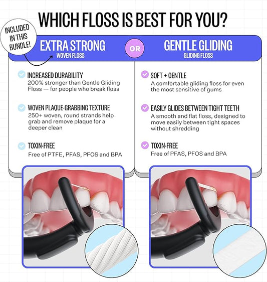 FLAUS Electric Flosser Refills (Oprah's List, Shark Tank) 90ct Extra Strong Woven Dental Floss Heads - No Break, Ultra Durable Refillable Dental Floss Picks for Teeth, Flossing Denstist Tooth Flossers