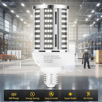 YANYCN 50W 2 Pack LED Corn Light Bulb,5000K Daylight 6500LM(500W Equivalent) Commercial GradeE26/E39 Medium Mogul Base LED Lamp,Large Area Lights for Outdoor Indoor Garage Warehouse Factory Bay Light
