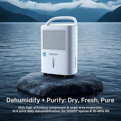 Yaufey 2025 Most Efficient Energy Star Dehumidifier for 2,000 Sq. Ft. Home, Basement and Large Room - Powerful, Quiet with Humidity Control, Timer, Drain Hose and Water Tank