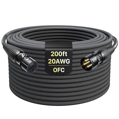 XLR Cables 200ft 1 Pack, Professional Gold-Plated Rean Connectors from Neutrik, Kevlar-Reinforced Nylon Braided Microphone Cable, Mic Cable, Durable Shielded and Balanced XLR Male to Female Cord