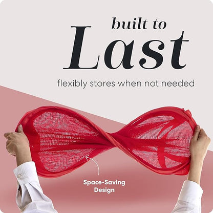 Handy Laundry Collapsible Mesh Pop Up Hamper with Wide Opening and Side Pocket - Breathable, Sturdy, Foldable, and Space-Saving Design for Clothes and Storage (Red)