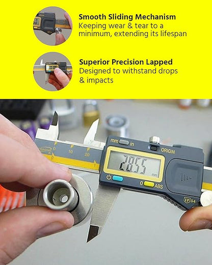 iGAGING Absolute Origin 0-6" Digital Caliper, IP54 Stainless Steel, SPC/USB Output Port, Fraction Reading, Depth Base, Case, Manual, Battery