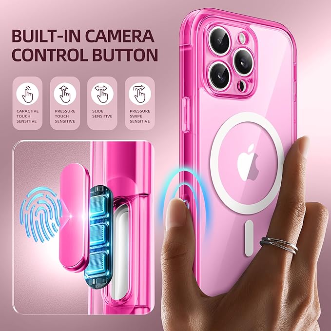 BERFY Magnetic for iPhone 16 Pro Case, Compatible with MagSafe, Built-in Privacy Screen Protector and Upgraded Camera Protection, Anti-Spy Full Body Shockproof Phone Case for 16 Pro 6.3", Bright Pink