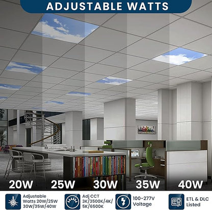 4 Pack 2x4 LED Flat Panel Light Drop Ceiling Fixture with Cloud Design, 7000LM Tunable 20W-40W, 3000K-6500K 0-10V Dimmable Skylight Recessed Fixture for Office Shop, ETL & DLC 24x24 Inch LED Panel