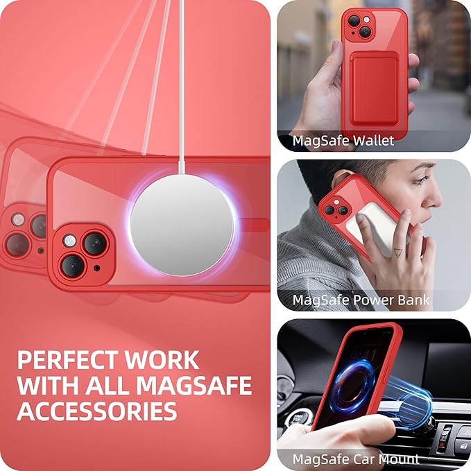 BERFY Magnetic for iPhone 14 Case, Compatible with MagSafe, Built-in Privacy Screen Protector and Upgraded Camera Protection, Anti-Spy Full Body Shockproof Phone Case for 14 6.1", Red