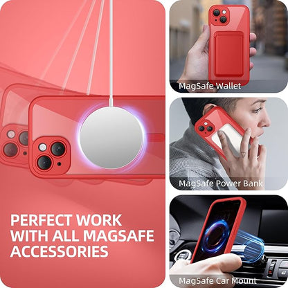 BERFY Magnetic for iPhone 14 Case, Compatible with MagSafe, Built-in Privacy Screen Protector and Upgraded Camera Protection, Anti-Spy Full Body Shockproof Phone Case for 14 6.1", Red