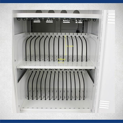 32 Device Mobile Charging Station for Laptops/Tablets/iPads/Chromebooks,32 Bay Lockable Charging Cabinet with Cable Management & Power Strip Included, Laptop & Tablet Storage Carts,Combination Lock