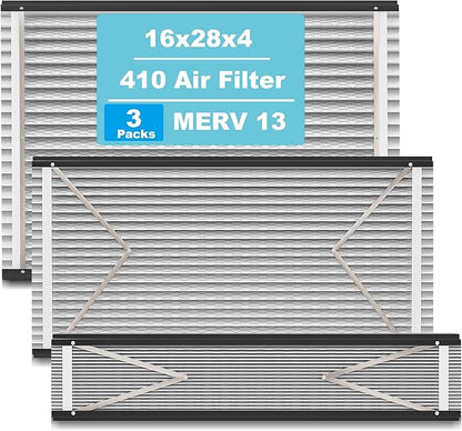 (3-Pack) 410 Replacement Filter Compatible with April-Aire Whole House Air Purifier 4400, 3413, 2416, 2413, 1610, 1413 MERV 10, Actual Size: 16.75" x 27.75" x 4", Nominal Size: 16''x28''x4''