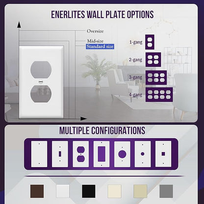 ENERLITES Duplex Receptacle Outlet Wall Plate, Gloss Finish, Size 1-Gang 4.50" x 2.76", Unbreakable Polycarbonate Thermoplastic, UL Listed, 8821-W-40PCS, White (40 Pack)