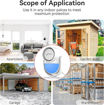 CPVAN WiFi Motion Sensor Alarm, 125dB Wireless DIY Smart PIR Motion Detector with 6 Door/Window Sensors for Home Security System - On Spot Alarm & APP Alert, White