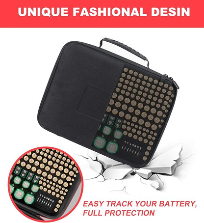 Battery Organizer Storage Case with Tester (BT168),Battery Holder Box Vault Case Waterproof, Large Capacity Batteries Carrying Case Container Bag Fit for 200+ Batteries AA AAA C D 9V
