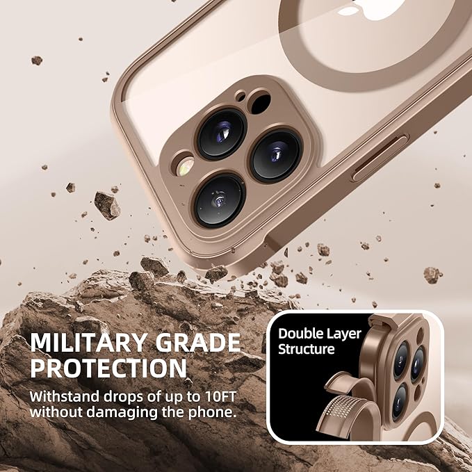 BERFY Magnetic for iPhone 16 Pro Case, Compatible with MagSafe, Built-in Privacy Screen Protector and Upgraded Camera Protection, Anti-Spy Full Body Shockproof Phone Case for 16 Pro 6.3", Desert Gold