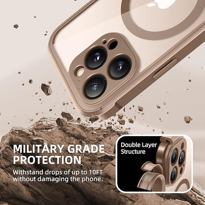 BERFY Magnetic for iPhone 16 Pro Case, Compatible with MagSafe, Built-in Privacy Screen Protector and Upgraded Camera Protection, Anti-Spy Full Body Shockproof Phone Case for 16 Pro 6.3", Desert Gold