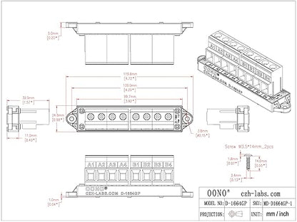 52Amp 600V 2x4 Position Terminal Block Distribution Module. OONO D-1664GP
