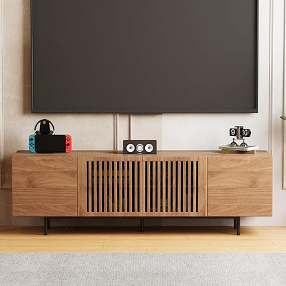 gaoyangjiaju 70.87" Mid Century Modern TV Stand, Walnut Media Console for 70 Inch TVs, Entertainment Cabinet with 4 Storage Compartments for Living Room or Bedroom