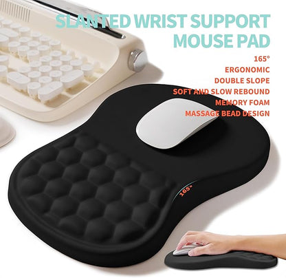 KUOSGM 2-in-1 Ergonomic Set, Wave Rise Keyboard Wrist Rest and Massage Bulge Slope Mouse Pad Wrist Support, Cushion Memory Foam Integrated to Relieve Wrist Pain, Black