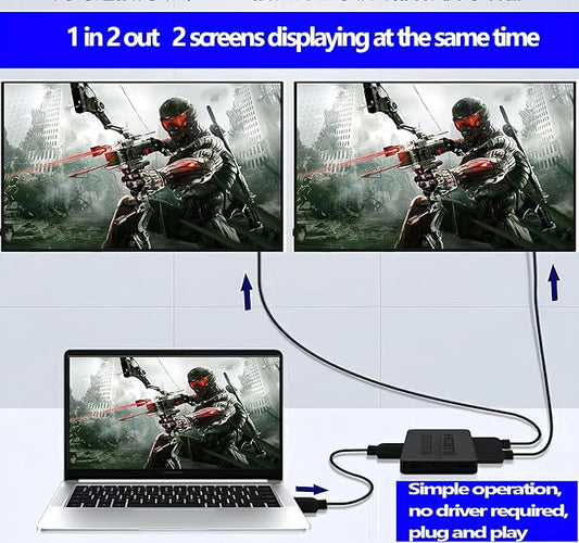 HDMI Splitter 1 in 2 Out【with 3HDMI Cables + 1USB Strip Power Cable 】 1×2 Power HDMI Splitter/Distributor 2 Ports for Dual Monitors Copy/Mirror Support 4K@30Hz 1080P Full HD 3D LED PS3/4 etc