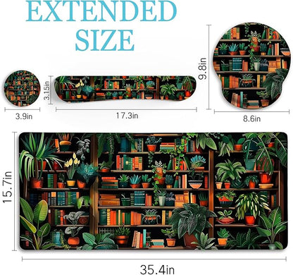 LIMKRIAN Book Mouse Pad Set Large Desk Matt for Desktop, Ergonomic Mouse Pad with Wrist Rest, Gaming Mouse Pad Wrist Support Keyboard Mat Cup Coaster Set Cute Office Desk Decor Accessories