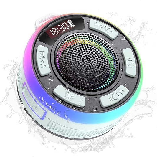 IPX7 Waterproof Shower Bluetooth Speaker, Portable Small Speaker with Suction Cup and Time Display, Loud Crystal Sound & Bass 10H Playtime 1100mAh, Wireless Shower Speakers for Pool, Beach Gift Cyan