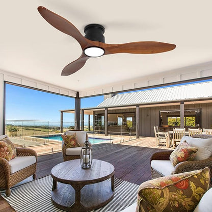 revoici 52Inch Wood Ceiling Fans with Lights and Remote Control, Indoor Outdoor Ceiling Fans Farmhouse, Low Profile Ceiling Fan with Light Timing 6 Speeds 3 Color Light Memory Lighting Reversible
