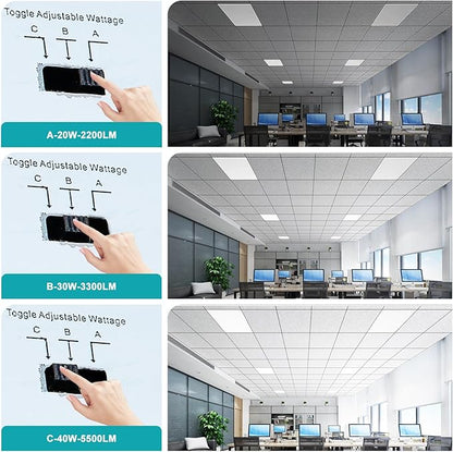 VocgoUU 8 Pack 2x2 LED Flat Panel Light - 2x2 LED Flat Panel Light 5000K 4000K 3000K Selectable & 0-10v Dimmable, 20W 30W 40W 2x2 LED Drop Ceiling Light Troffer Lay in, 100-277Vac, ETL Listed