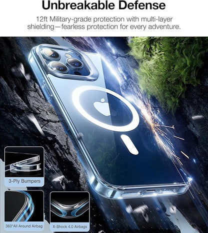 TORRAS Magnetic Kickstand for iPhone 15 Pro Case, [Compatible with MagSafe] [Built-in Camera Stand], Dual Camera Protection Mil-Grade Shockproof Anti-Yellowing Kickstand Case, Crystal Clear, 6.1"