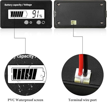 Frienda 2 Pieces Dc 12v 24v 36v 48v 60v 72v 84v Golf Cart Battery Meter with Alarm, Front Setting and Switch Key Battery Capacity Voltage Indicator Gauge Acid and Lithium Ion Indicator(White)