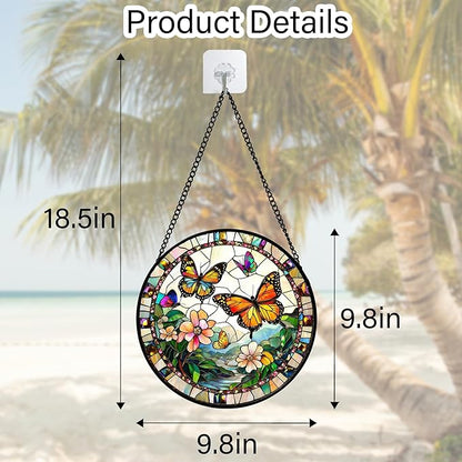DASTOLL Stained Glass Window Hanging, Butterflies Flying in The Sky Suncatcher for Doors Home Sun Catchers Decoration and Christmas, Mother's Day Birthday Gifts for Women, Men, and Mom 9.8 in
