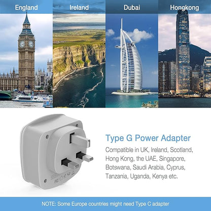 UK Ireland Travel Plug Adapter, TESSAN Type G Power Adaptor with 2 USB Charger Ports 2 American Outlets, US to Scotland London England British Irish Kenya Dubai Qatar
