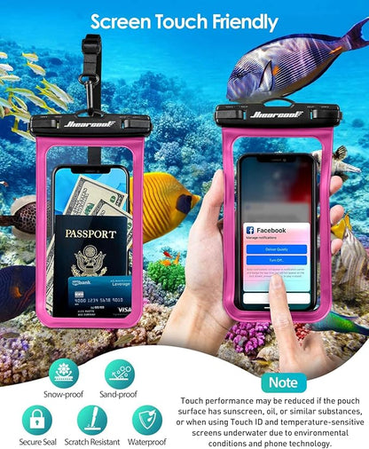 Hiearcool Waterproof Phone Pouch,Waterproof Phone Case for iPhone 16 15 14 13 Pro Max Plus up to 8.3",IPX8 Cellphone Dry Bag for Beach Cruise Travel-Bright Red-2Pack