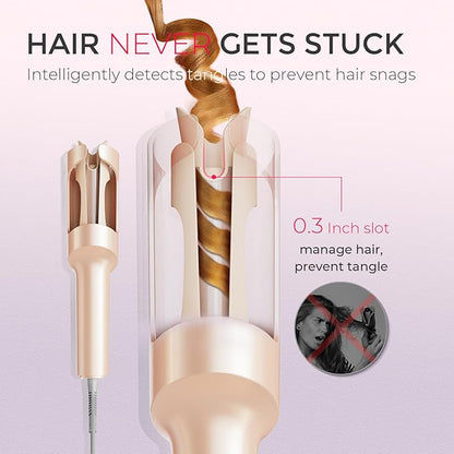 TYMO Automatic Rotating Curling Iron - TYMO CURLPRO Beach Waves Curling Wand, Portable Hair Curler, 500 Million Ionic, Dual Voltage & Lightweight for Travel, Ceramic Coating, 1 Inch, Peach
