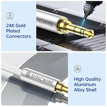 Syncwire Aux Cable 3.5 mm Audio Cable - 2 m Nylon Jack Cable for Headphones, Apple iPhone iPod iPad, Echo Dot, Home/Car Stereos, Smartphones, MP3 Players and More - Silver