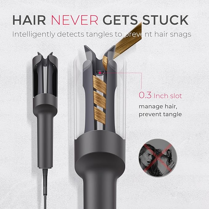 TYMO Automatic Rotating Curling Iron - TYMO CURLPRO Beach Waves Curling Wand, Portable Hair Curler, 500 Million Ionic, Dual Voltage & Lightweight for Travel, Ceramic Coating, 1 Inch, Metallic Gray