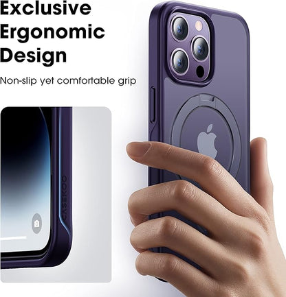 CASEKOO Designed Case for iPhone 14 Pro Max with Magnetic Invisible Stand [Military Drop Protection] [Compatible with MagSafe] Shockproof Slim Translucent Matte Promax Case 6.7 Inch, Purple