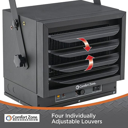 Comfort Zone Hard-Wired Ceiling Mount Garage Electric Space Heater, Fan-Forced, 5,000 watt, 240 volt, Overheat Protection, Thermal Cut-Out Switch, Ideal for Workshop & Garage, ETL Compliant, CZ220BK