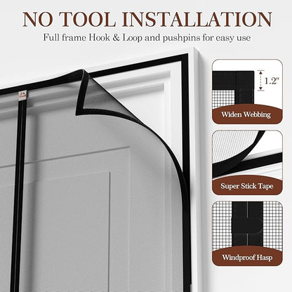 Yotache Magnetic Screen Door Fits Door Size 38 x 82, Screen Size 40" x 83" Upgraded Anti-Tearing Fiberglass Mesh French Door Screens with Magnets Black