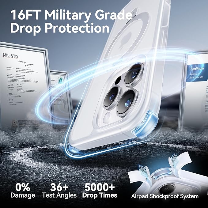 CASEKOO Designed for iPhone 16 Pro Case with Magnetic Invisible Stand [Military Drop Protection] [Compatible with MagSafe] Shockproof Slim Translucent Matte Case 6.3 Inch, Translucent White