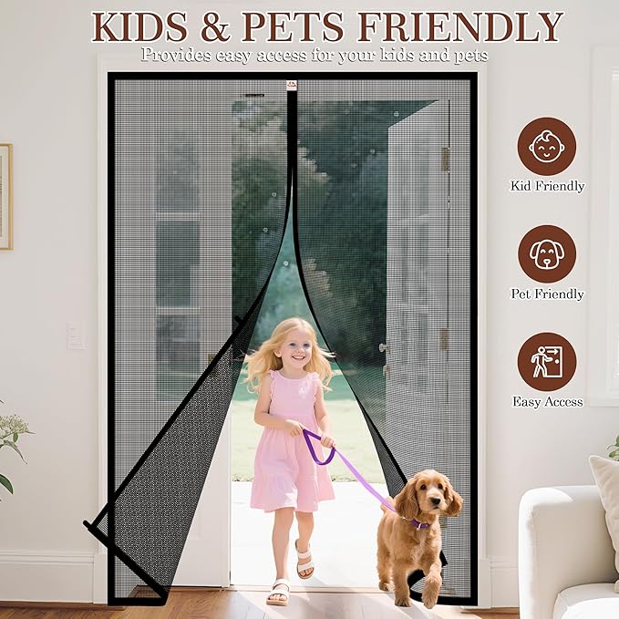 Yotache Reinforced Magnetic Screen Door Fit 48"x84" Doors, Screen Size 50" x 85" with Strong Magnet for Sliding Glass and French Doors
