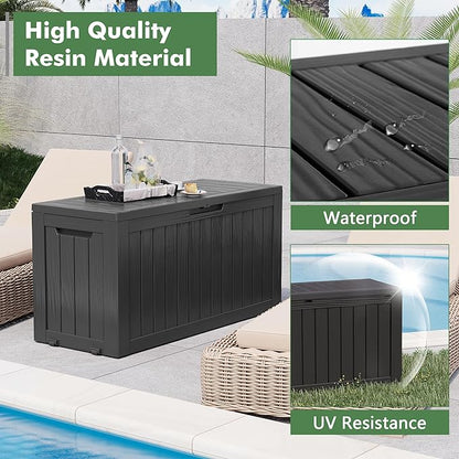 NUNU LAB Outdoor Storage Box, 80 Gallon Large Resin Sturdy Deck Box, Backyard Outside Storage Box Waterproof, Package Delivery Garden Hose Storage Bin Tool