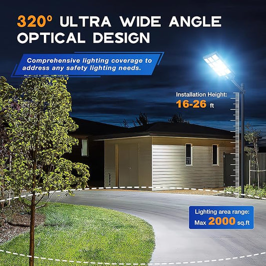 Solar Lights Outdoor Waterproof, 8000W Solar Street Light with Motion Sensor, 7000K Dusk to Dawn Security Flood Lights IP66, Commercial Outdoor Lighting for Parking Lot, Yard, Driveway, Farm(2 Pack)