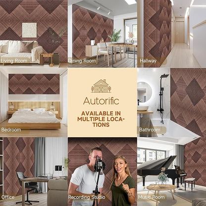 Autorific Acoustic Wall Panels,6 Pack Total Size 72 x 48 Inches,Self-Adhesive Decorative Acoustic Panels for Wall and ceiling,3D UV Printing with Wood Look,Red Sandalwood