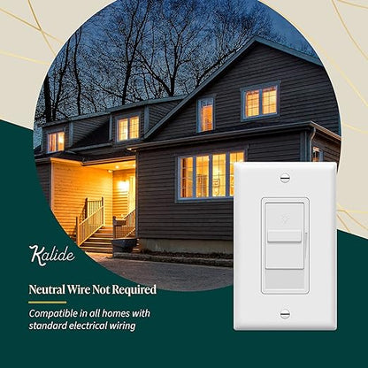 TOPGREENER Digital Dimmer Light Switch for 200W Dimmable LED/CFL Lights, Single Pole Led Slide Dimmer Switch, Neutral Wire Not Required, Wall Plate Included, UL Listed, TGDS1-W-6PCS, White,6 Pack